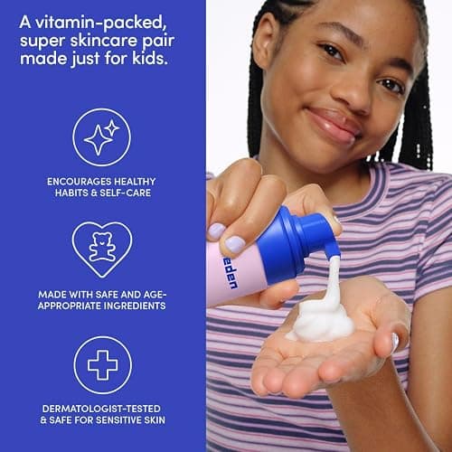 Evereden Kids Face Duo & Spa Headband Set – Multi-Vitamin Face Wash & Cream + Soft Terry Headband – Nourishing Skin Care & Fun Hair Management for Kids 3+ – Gentle & Perfect for Skincare Routine thumbnail 4
