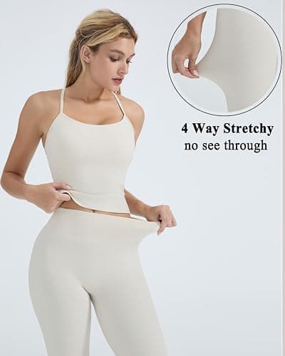 OMKAGI 2 Piece Workout Sets for Women Padded Tank Tops Flare Leggings Pilates Outfits thumbnail 5