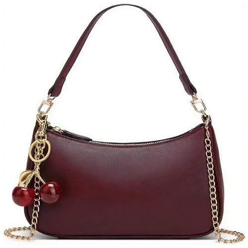 MOPOVO Black Shoulder Bag for Women Cute Hobo Cherry Purse Retro Clutch Underarm Handbag with Removable Straps - Image 1