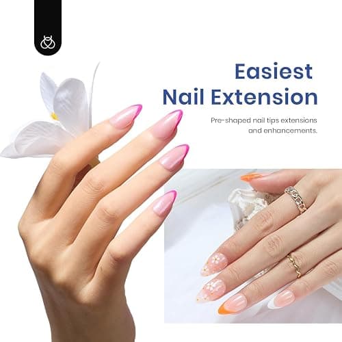 Beetles Gel Nail Kit Short Almond, 240Pcs Easy Nail Extension Set Shaped Clear Tips with 5 in 1 Nail Glue Base & Top Coat and Mini UV Lamp, Nail Tips Art Acrylic Nail Kit Gifts for Women - 1-1-Almond Short 240pcs (Etch X Nail Tips Kit) thumbnail 2