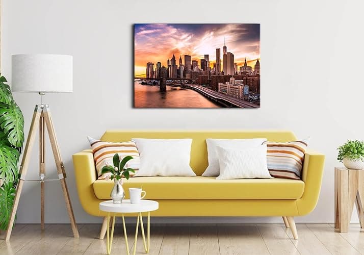 Extra Large New York City Wall Art Modern Cityscape Pictures Bedroom Wall Decor Sunset Panoramic Photo Canvas Poster Building Skyscraper Painting Artwork for Living Room Office Home Decorations 32x48” thumbnail 6