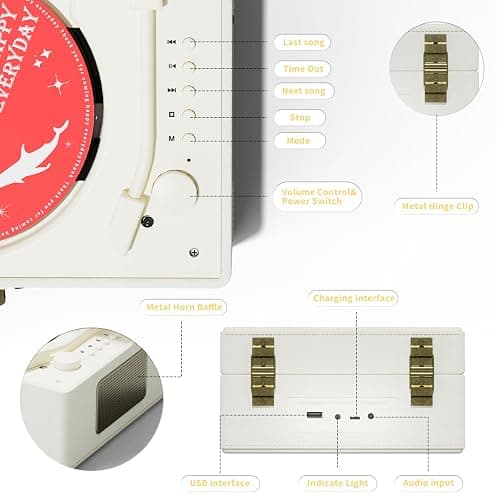 Yintiny Rechargeable Leather CD Player with Speakers; Bluetooth Transmitter; Festival Gift; BGM Player for Home Décor thumbnail 7