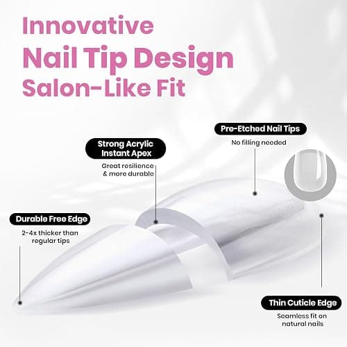 Beetles Tipex Lite Apex Nail Tips,Almond Short, 96pcs 16 Sizes, Pre-Building Pre-Etched Acrylic Nail Tips for Flat Nails & Natural Nail Beds thumbnail 3