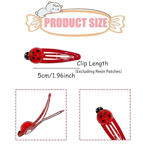 Kesvila 20 Pcs Ladybug Hair Clips, Animal Hair Clips for Girls and Women, Girl Hair Accessories, Snap Barrettes, 5cm/1.96inch, 20 Piece thumbnail 2