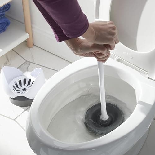 Clorox Toilet Plunger with Hideaway Holder Caddy Heavy-Duty Compact Design with Non-Skid Rubber Base for Bathroom Convenient Storage Toilet Unclogger, 6.5x19.5-Inch, White thumbnail 8