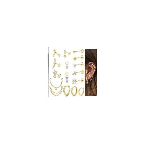 ORAZIO 16G/18G/20G Threadless Flat Back Earrings 316L Surgical Steel Cartilage Earring Stacks Flatback Push in Nose Rings Studs Hypoallergenic Tragus Helix Conch Labret Medusa Piercing Jewelry - Image 1