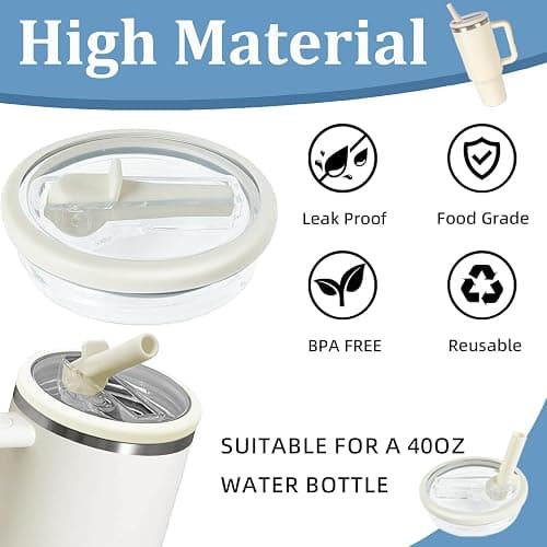 2pcs Stanley Cup Leakproof Lid with Straws for Stanley 40oz Replacement,No-Spill Cup Lids for Stanley Quencher,Tumbler Flip Straw Lid Include Cleaning Brush for Stanley Accessories (White) thumbnail 4