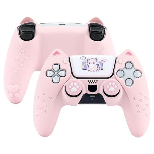 GeekShare Cute Cat Paw Protective Skin Set for ps5 Controller, Anti-Slip Silicone Cover Case Compatible with ps5 Wireless Controller Includes 2 Thumb Grip Caps and 1 Sticker - Pink - Image 1