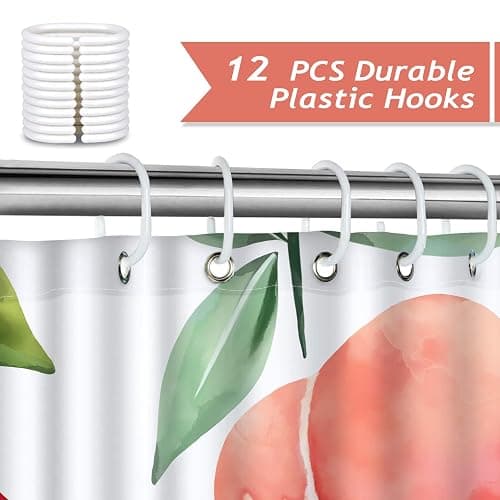 Bonhause Peach Shower Curtain, Allover Fruits Pink Peachy Bathroom Curtain 72x72 Inch Polyester Fabric Waterproof Bath Curtain with 12 Hooks thumbnail 4