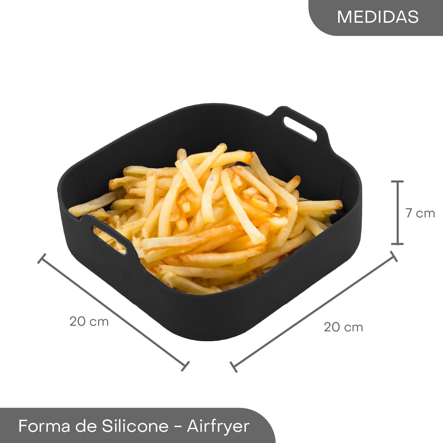 LYOR - Forma Quadrada de Silicone para Air Fryer Preta 20Cm x 7Cm thumbnail 4