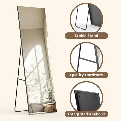 Kosmonia Full Length Mirror, 56"x18" Frameless Floor Mirror w/Distortion Free, HD Reflection, Standing or Leaning Full Body Mirror for Bedroom, Hanging Mounted for Living Room Cloakroom thumbnail 8