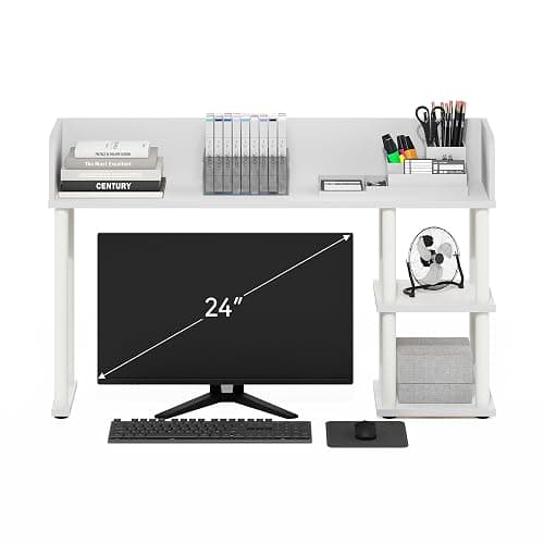 Furinno Classic Desk Shelf, 3-Shelf Desktop Hutch, Book Shelf, 3-Tier Desk Organzier, for Office Supplies, Office Desk Accessories, for Home Office, College, Dorm, White thumbnail 4