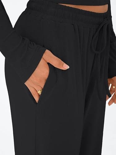 Trendy Queen Women's 2 Piece Matching Lounge Set Long Sleeve Slightly Crop Top Wide Leg Pants Casual Sweatsuit thumbnail 5