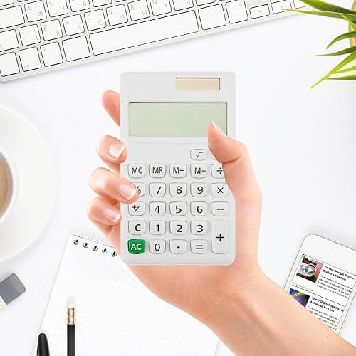 Basic Mini 4 Function Calculators,Calculator Small,Back to School First Day of School Supplies,Desk Calculator,White Solar Pocket Calculators for Students Home Office Middle thumbnail 6