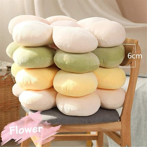Morbuy Flower Pillow Floor Cushion Cute Flower Shape Preppy Pillow Chair Seat Pad Aesthetic Room Decor Soft Cozy Colorful Daisy Plush Cushion Tatami Sofa Bed Pillows (White/Yellow,35cm/13.7inch) - 35cm/13.7inch - White/Yellow thumbnail 4