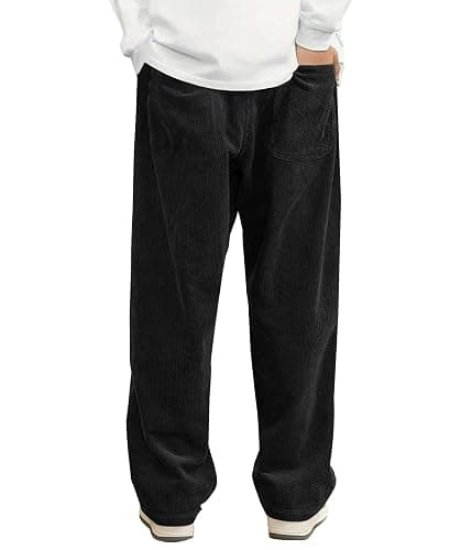 Hidkat Mens Corduroy Casual Pants Fashion Loose Fit Wide Leg Pants Straight Sweatpants Elastic Waist Drawstring thumbnail 2