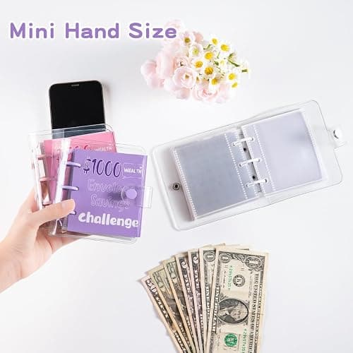 RSORGN Mini Money Saving Challenge Binder, Portable Budget Book with Cash Envelopes to Save $1000 for Home Office School Finance Planning (Purple) thumbnail 5