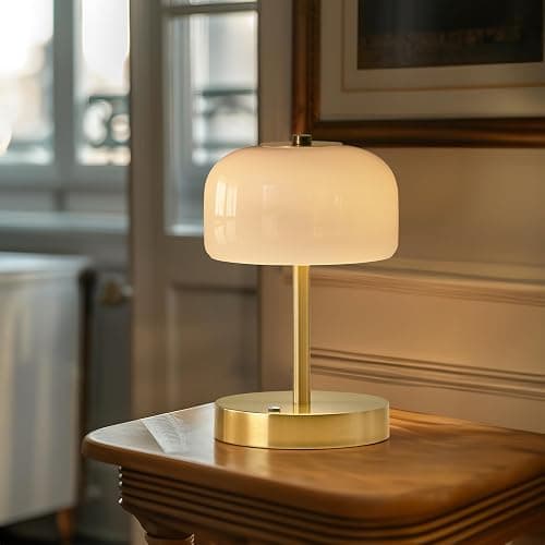 PORTRES Cordless Table Lamp Rechargeable Battery Operated Mushroom lamp Opal Glass Shade 3 Way Dimmable LED Touch Outdoor Lamp for Camping Bedroom Dining Living Room Beside Patio Restaurant,Gold thumbnail 9