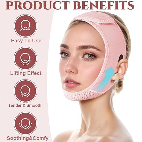 ROWMATE V Line Lifting Mask Chin Strap for Sleeping, V Line Lifting Mask for Women,Jaw Exerciser，Medium,LightPink thumbnail 4