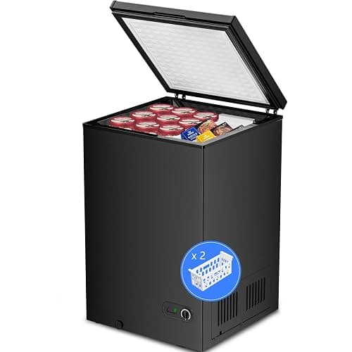 Kismile 3.5 Cubic Feet Chest Freezer with 2 Removable Baskets Free Standing Top Open Door Compact Deep Freezer with Adjustable Temperature for Home/Kitchen/Office/Bar (3.5 Cubic Feet, Black) - Image 1