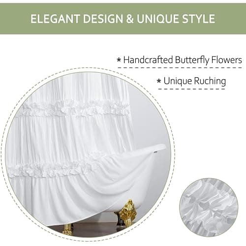 Homechoice Decor Victorian Ruffle Shower Curtain, Ruched Microfiber Vintage Handcrafted Bow Tie Bath Curtain for Master Bathroom, with 12 Buttonholes, 72" W x 72" H, White (LQ-10) thumbnail 3