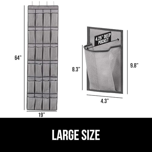 GORILLA GRIP Over the Door Shoe Organizer, 24 Large Breathable Mesh Pockets, Space Saving Hanging Storage Holder, Closet Rack Hanger Holds Up to 40 lbs, Hangs on Closets for Shoes, Accessories, Gray thumbnail 2