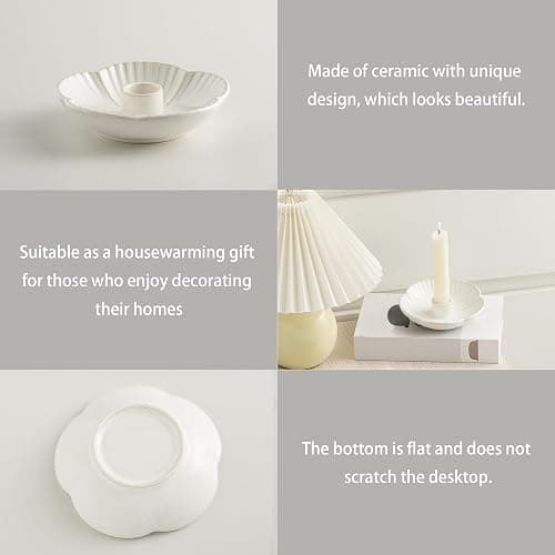 Ceramic Candlestick Holder， Candle Holder for Taper Candles,Incense, Santo Palo, Halloween Christmas Wedding Parties, Dining Room Home Decoration Display - White thumbnail 4
