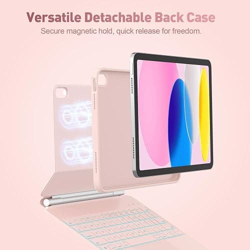 ZYNTHRALIX for iPad 11th (A16, 2025)/10th Generation Case with Keyboard, Portrait/Landscape, 11-Color Backlit & Multi-Touch Trackpad, Detachable Case & Stain-Resistant Leather, Pencil Buckle,Baby Pink thumbnail 3