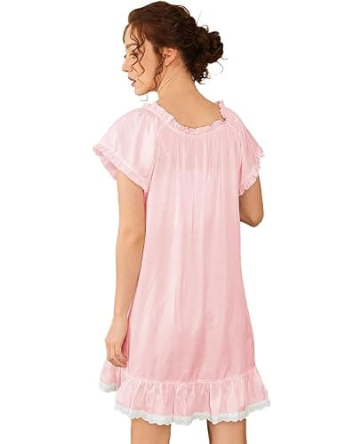 Nanxson Womens' Cotton Nightgown Short Sleeve Sleepwear Vintage Victorian Nightshirt Lounge Dress thumbnail 7
