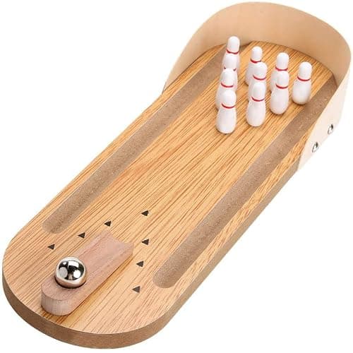 Table Top Mini Bowling Game Set-Tabletop Wooden Board Mini Arcade Desktop Tiny Bowling Shooting Alley Office Desk Stress Relief Gadgets Small Finger Toys Fun Gag Gifts for MenWomen Kids Teens Boys - Image 1