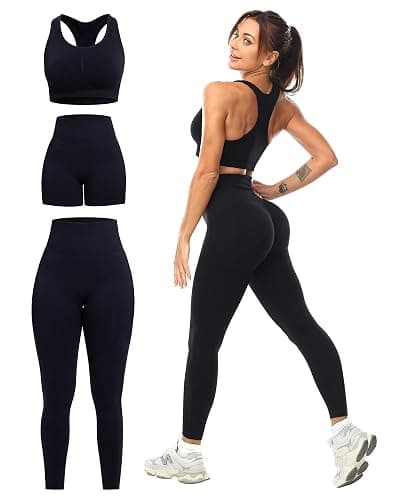 SALSPOR 3 Piece Workout Sets for Women Butt Lifting Leggings with High Impact Sports Bra Gym Shorts thumbnail 5