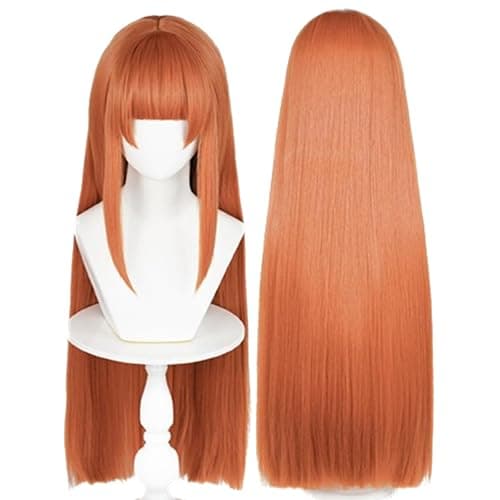 Ginger Orange 80cm 32" Long Straight Cosplay Wig Middle Parted Flat Bangs | Heat Resistant,High Temperature Synthetic Fiber, Halloween Party Wig,Dress Up Anime Show Wigs, Women Lady’s Wig thumbnail 3