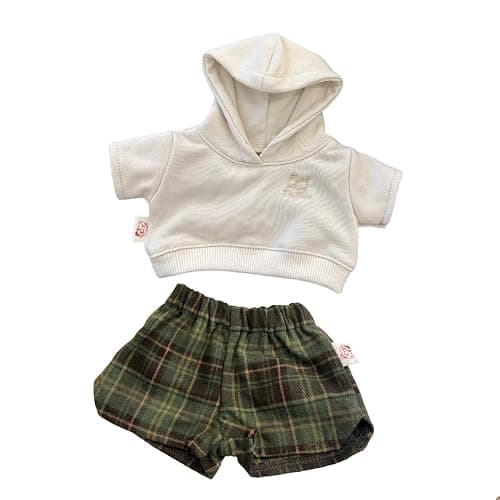 LICHADUOLE 9-12''/30cm Plush Animals Clothes Cotton Hoodie & Checkered Shorts Set for Bashful Bunny and Teddybear(NO Doll) - Image 1