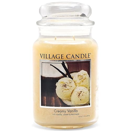 Village Candle Creamy Vanilla Large Glass Apothecary Jar, Scented Candle, 21.25 oz., Ivory - Image 1