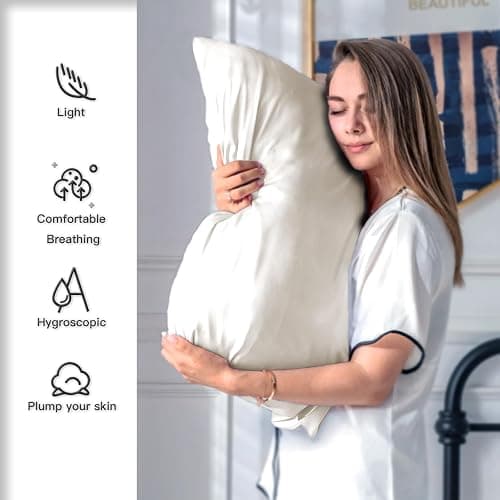 Mulberry Silk Pillowcase for Hair and Skin Standard Size 20"X 26" Pillow Case with Hidden Zipper Soft Breathable Smooth Cooling Silk Pillow Covers for Sleeping (Beige,Standard,1Pcs) thumbnail 3
