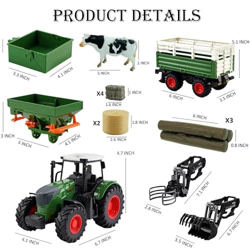 Peagprav Farm Toys Tractor with Trailer-16.5 Inches Tractor Playset 1/24 Scale Gripper Frontloader Spreader for Boys Kids Toddlers Age 3-7 Years Old thumbnail 3