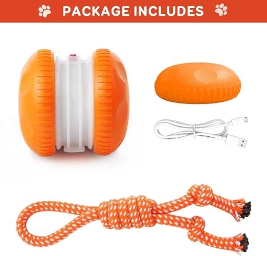 QGI Interactive Dog Toys, Random Path Electric Automatic Moving and Rolling Dogs Toy with Rope for Small Medium Large Dogs, Motion-Activated Dog Stimulation Toy for Boredom Relief (Orange) thumbnail 7