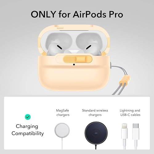 ESR for AirPods Pro Case (2023/2022/2019, 2nd/1st Gen), Compatible with Airpods Pro 2 (USB-C/Lightning Cable), MagSafe Ready, Magnetic Lid Lock, Full Drop Protection Cover with Lanyard, Yellow thumbnail 2