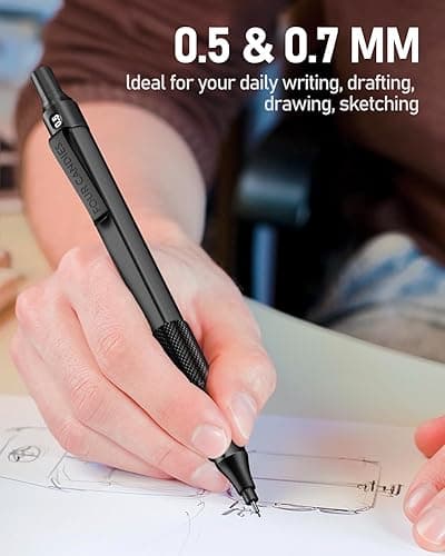 Four Candies 2PCS Metal Mechanical Pencils Set with Case, 0.5mm & 0.7 mm Artist Pencil with 6 Tubes (360PCS) HB Lead Refills, 3 Erasers,9 Eraser Refills For Writing Drafting, Drawing, Black&Silver thumbnail 9