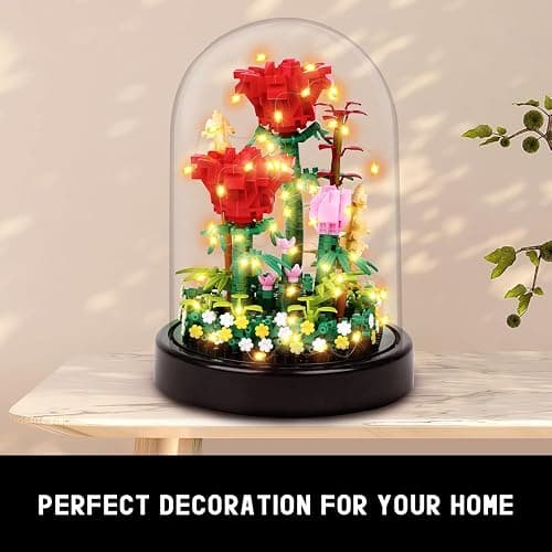 HOGOKIDS Flower Bouquet Building Kit with LED Lighting - 596 PCS Rose Sets with Cover Botanical Building Blocks | Birthday Mini Bricks Valentines Day Gift for Adult Girlfriend Wife (Red Roses) thumbnail 9