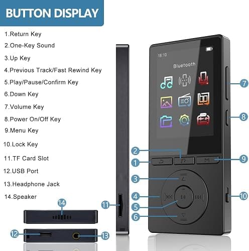64GB MP3 Player with Bluetooth 5.3, Music Player with HiFi Sound for Sports Runners, 2.4" Screen MP3 Player Built in HD Speaker Voice Recorder FM Radio E-Book, Expanded Up to 128GB, Earphone Included thumbnail 5