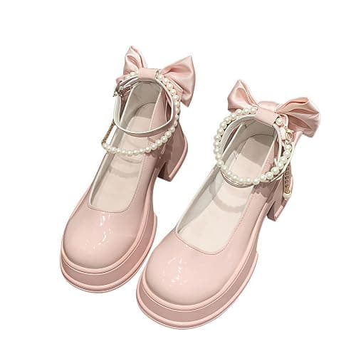 Frauen Lolita Schuhe Absatz Mary Jane Spitze Pumps mit Schleife Kawaii Nette Cosplay Keil Stiefel Cross Strap Block Heel Süße Art - Image 1