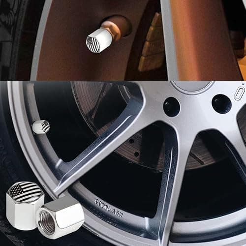 TACTILIAN American Flag Chrome Valve Stem Caps 4 Pack | Leakproof Aluminum Tire Valve Caps with Rubber O-Ring, Universal Fit for Cars, Trucks, SUVs | Silver Tire Valve Caps Chrome Valve Stem Covers thumbnail 3
