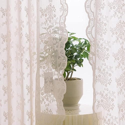 YJ YANJUN Vintage Lace Curtains 84 Inches Long-Victorian Floral Dusty Pink Sheer Curtain Panels for Living Room Bedroom Dining Room, Light Filtering, Shabby Chic Girls Drapes 2 Panels 52W x 84L thumbnail 3