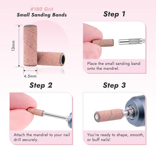 Finea 100 Pc Set Nail Drill Bits 180 Grit Fine Small Sanding Bands with 3.1mm Mini 3/32" Mandrel for Electric File Professional Efile Accessories Manicure Supplies Nail Tech Essentials Light Pink thumbnail 5