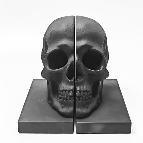 LuckyVin Black Skull Head Skeleton Decorative Statue Unique Design Split Resin Sculpture Home Decoration Gothic Art Piece Halloween Decor (Black) thumbnail 7
