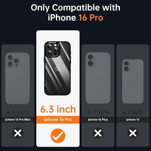 Supdeal Shockproof Clear Case for iPhone 16 Pro, [Camera Control Button] [10FT Military Drop Protection] Hard Clear Back Silicone Edge Four Corner Airbags Phone Cover, 6.3 inch, Black thumbnail 7