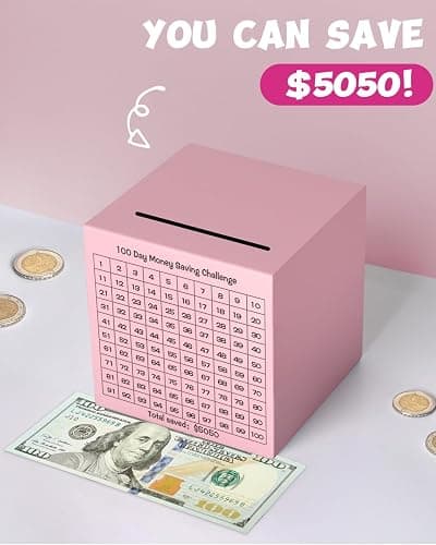Money Saving Box, Unbreakable Piggy Bank for Adults Save $5,050 Metal Savings Box, 100 Day Money Saving Challenge Stainless Steel Box Must Break to Open 4.72 Inch (Pink) thumbnail 5