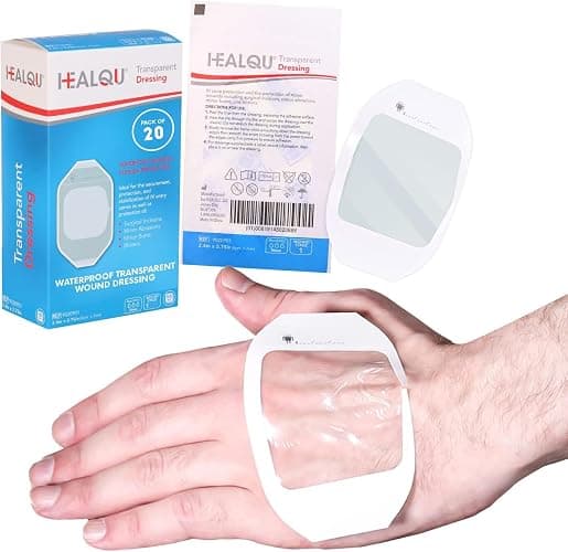 Transparent Film Dressing, 2.3" x 2.75" Pack of 20 Waterproof Wound Bandage Adhesive Patches, Post Surgical Shower or IV Shield, Tattoo Aftercare Bandage by Healqu - Image 1