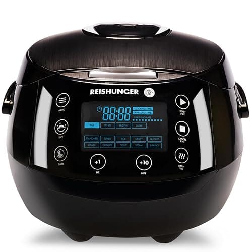 REISHUNGER Digitaler Reiskocher & Dampfgarer Schwarz | 1,5 L bis 8 Personen | Warmhaltefunktion, Timer & Premium Innentopf | Multikocher, 12 Programme, 7-Phasen-Technologie - Image 1